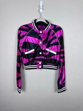 Uptown Black & Pink Cropped Zebra Jacket Women’s Size Large